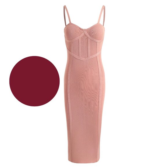 NWT Cider Womens Corset Sweater Midi Red Burgundy Garnet Dress - Picture 1 of 5